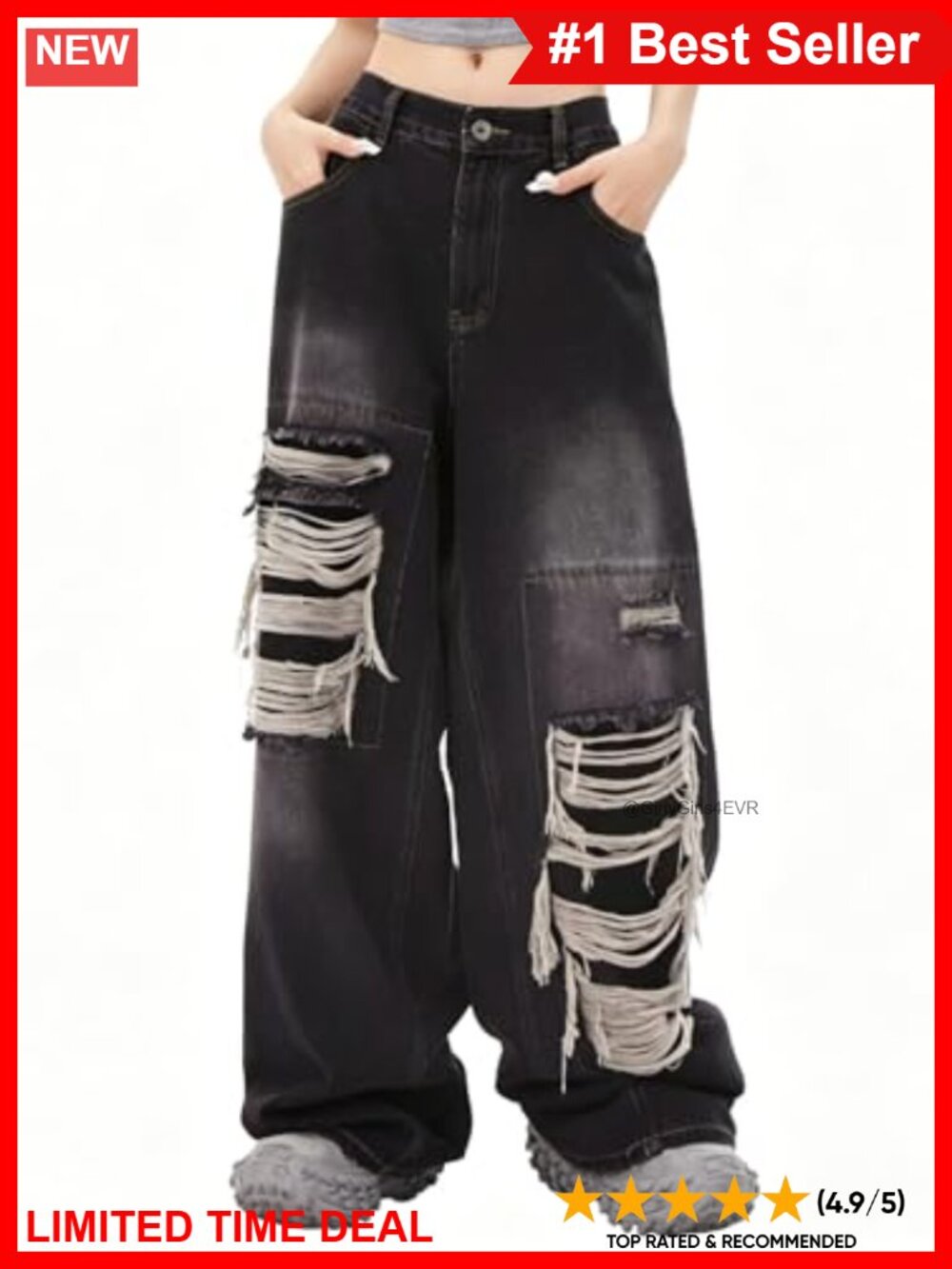 Baggy Wide Leg Ripped Jeans High Rise Y2K Streetwear Women's Denim Pants